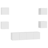 6 Piece TV Cabinet Set White Engineered Wood - Front View