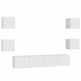 6 Piece TV Cabinet Set White Engineered Wood - Front View