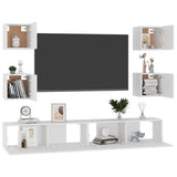 6 Piece TV Cabinet Set White Engineered Wood