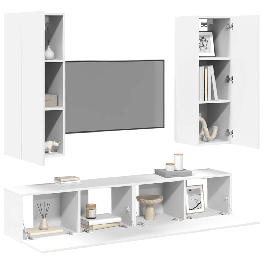 4 Piece TV Cabinet Set White Engineered Wood