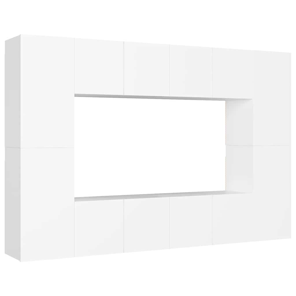 8 Piece TV Cabinet Set White Engineered Wood