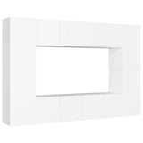 8 Piece TV Cabinet Set White Engineered Wood - Front View