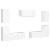 7 Piece TV Cabinet Set White Engineered Wood - Front View