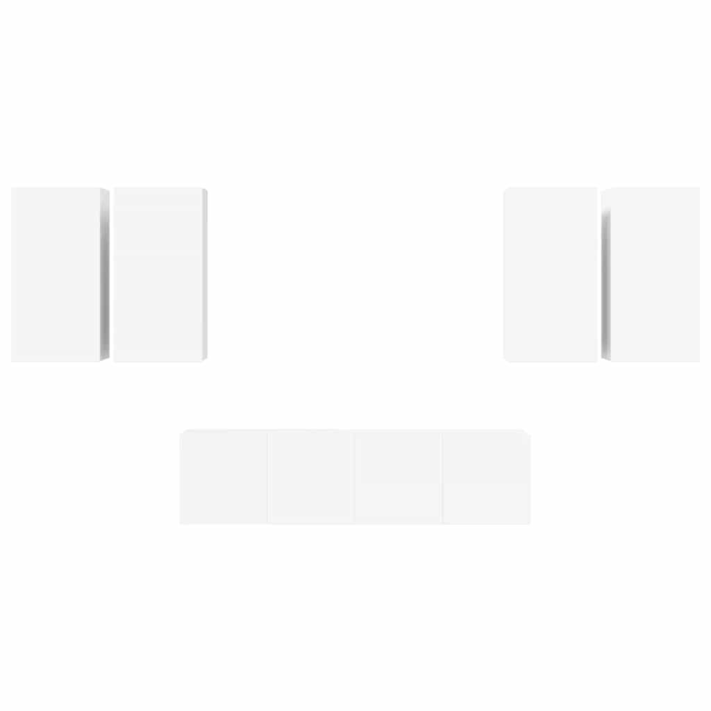 6 Piece TV Cabinet Set White Engineered Wood