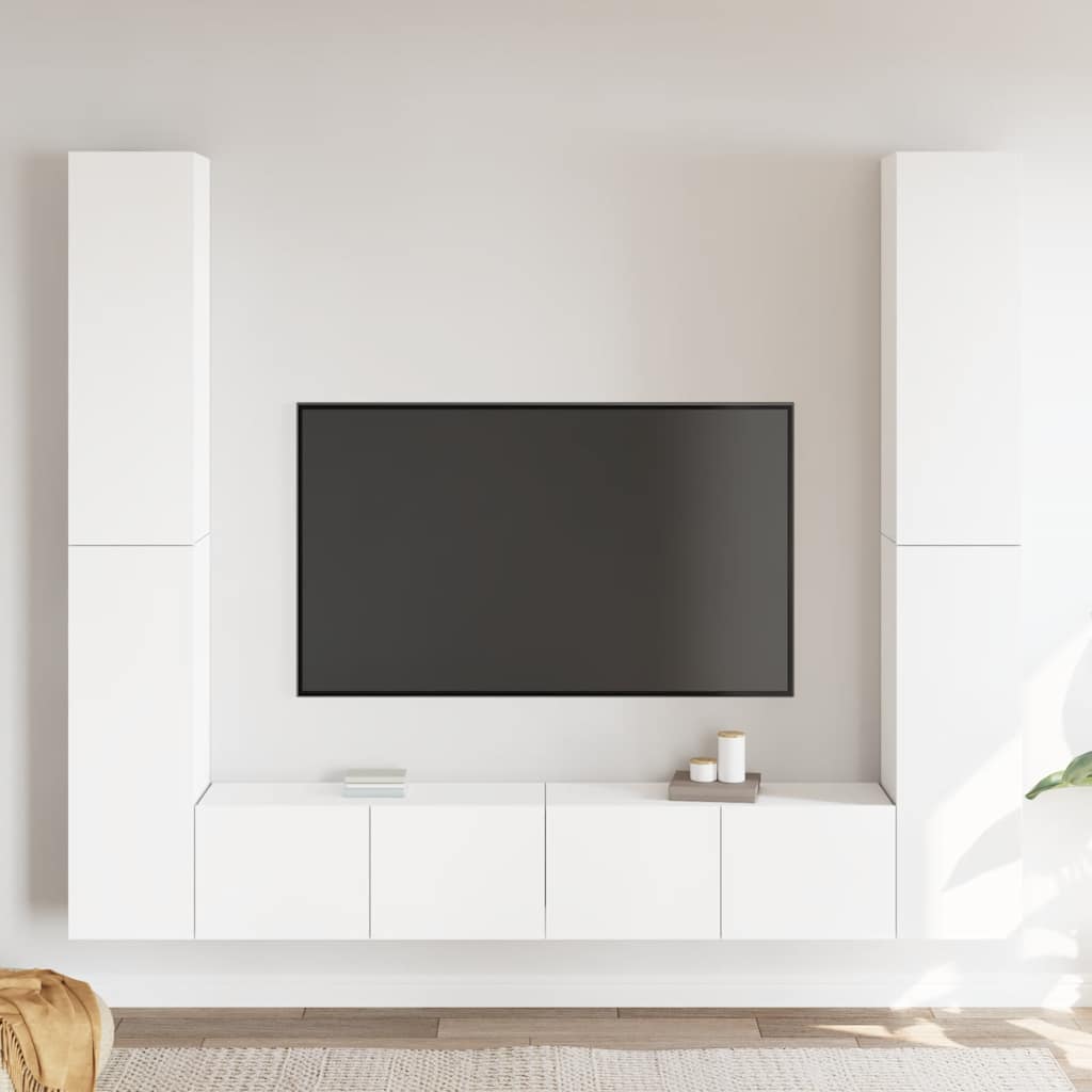 6 Piece TV Cabinet Set White Engineered Wood