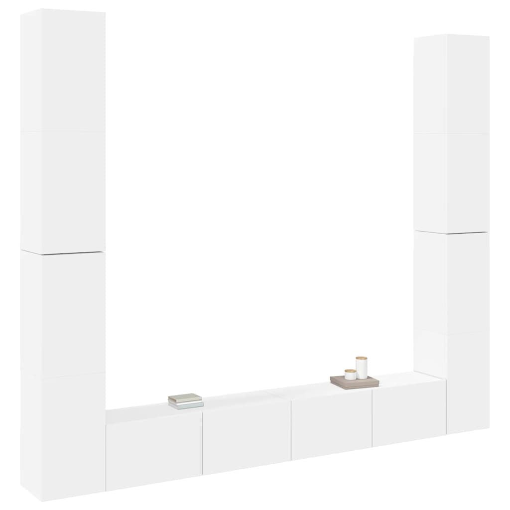 6 Piece TV Cabinet Set White Engineered Wood