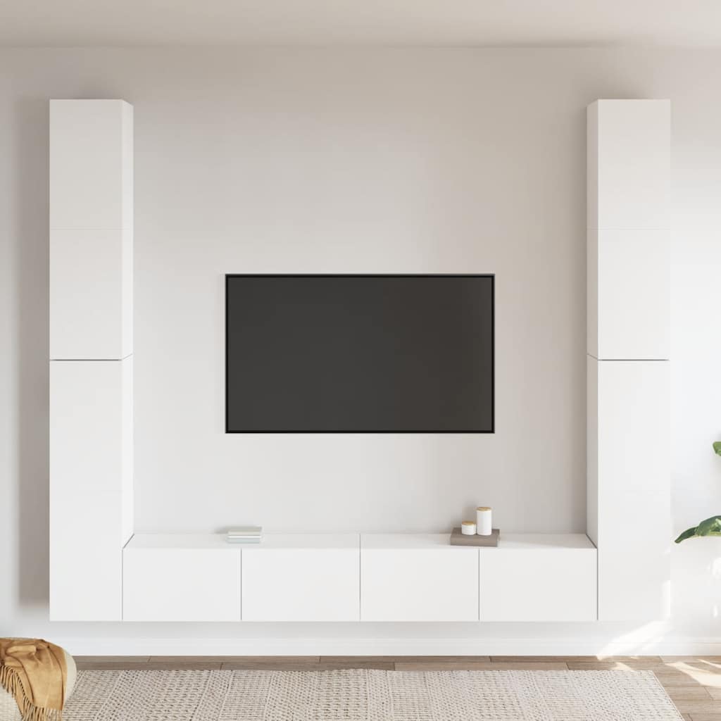6 Piece TV Cabinet Set White Engineered Wood