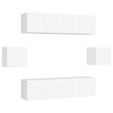 6 Piece TV Cabinet Set White Engineered Wood