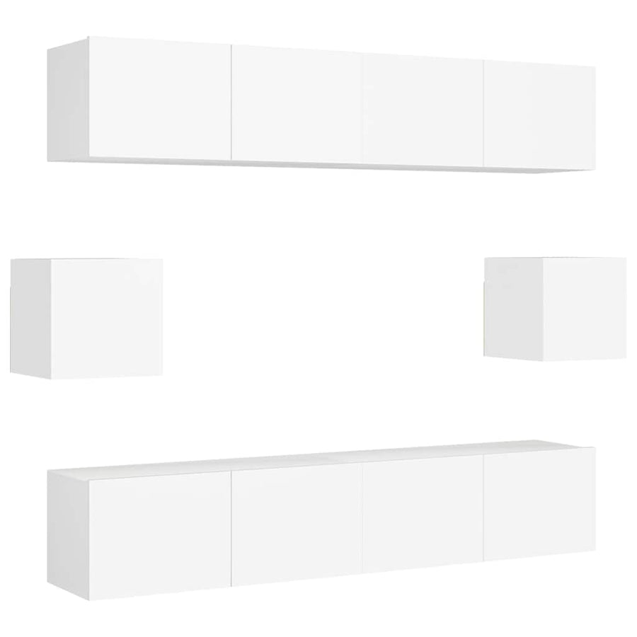 6 Piece TV Cabinet Set White Engineered Wood