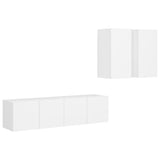 4 Piece TV Cabinet Set White Engineered Wood - Front View
