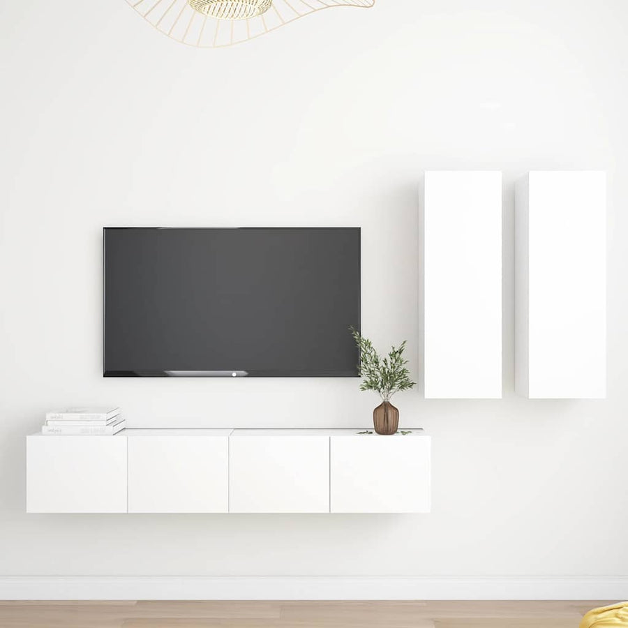 4 Piece TV Cabinet Set White Engineered Wood