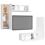 4 Piece TV Cabinet Set White Engineered Wood - Side View