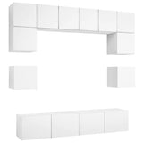 8 Piece TV Cabinet Set White Engineered Wood - Front View