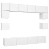 8 Piece TV Cabinet Set White Engineered Wood - Front View