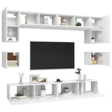 8 Piece TV Cabinet Set White Engineered Wood