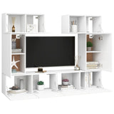 6 Piece TV Cabinet Set White Engineered Wood