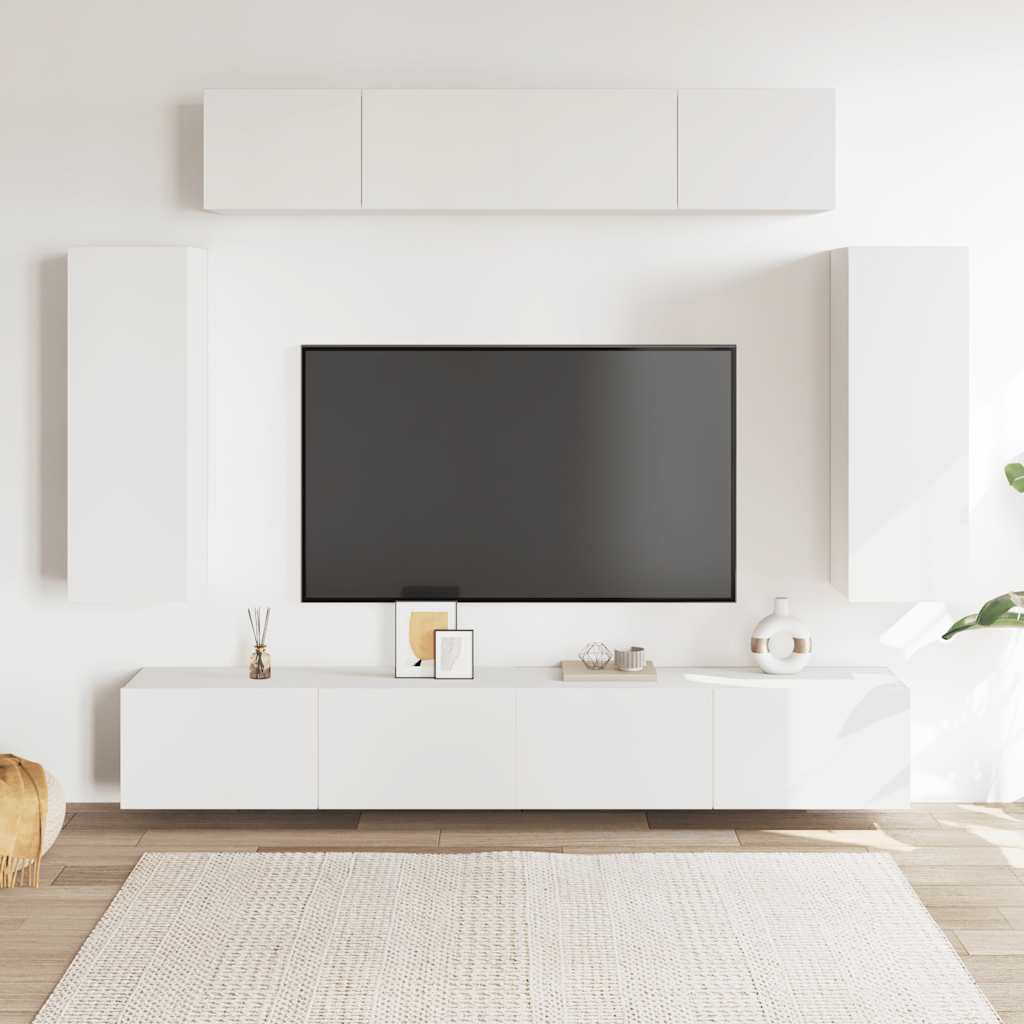 6 Piece TV Cabinet Set White Engineered Wood