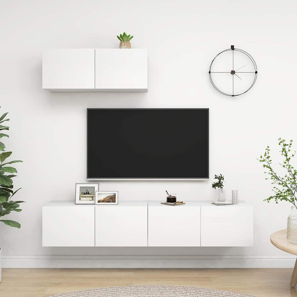 3 Piece TV Cabinet Set White Engineered Wood