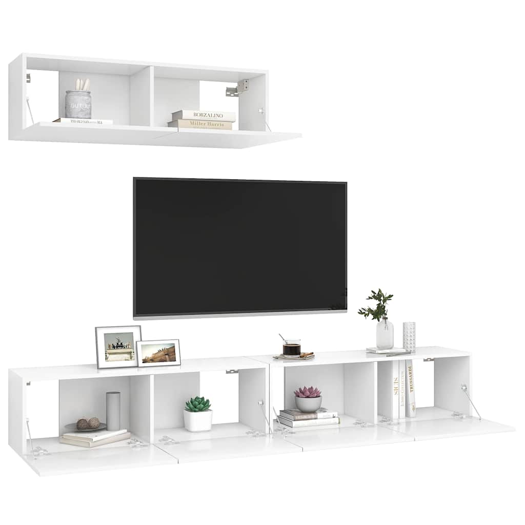 3 Piece TV Cabinet Set White Engineered Wood