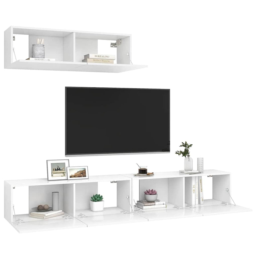 3 Piece TV Cabinet Set White Engineered Wood, image 5