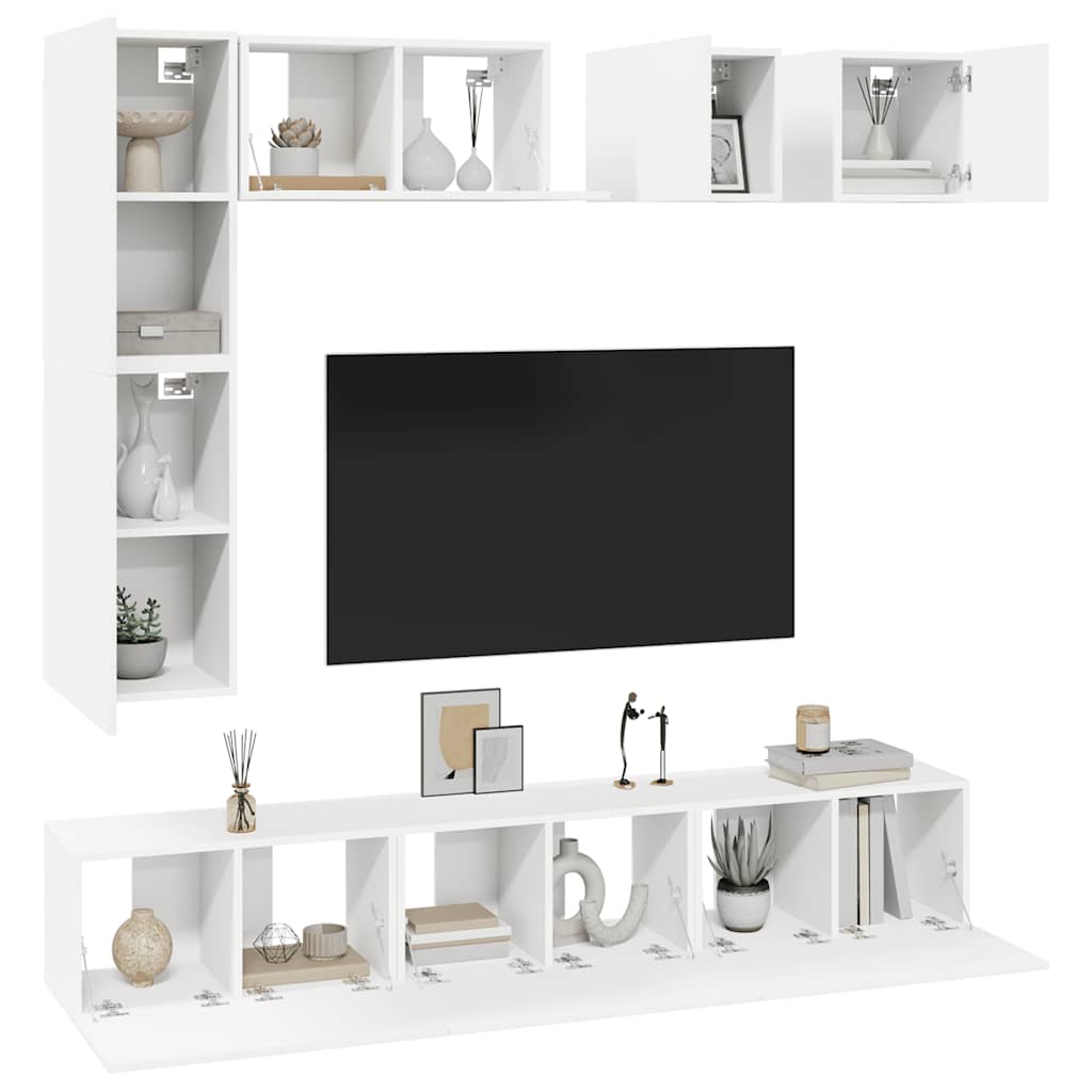 8 Piece TV Cabinet Set White Engineered Wood