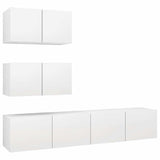 4 Piece TV Cabinet Set White Engineered Wood