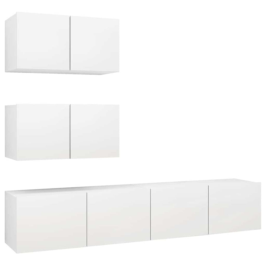 4 Piece TV Cabinet Set White Engineered Wood