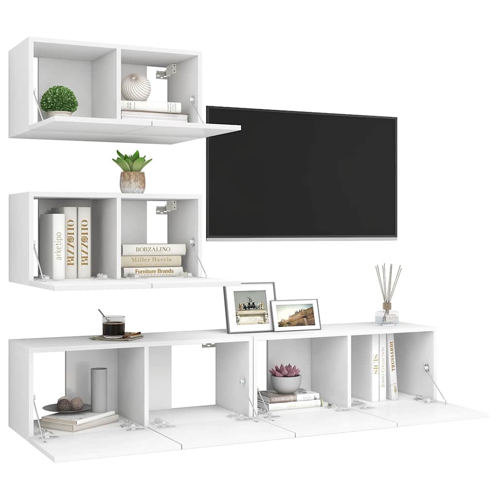 4 Piece TV Cabinet Set White Engineered Wood