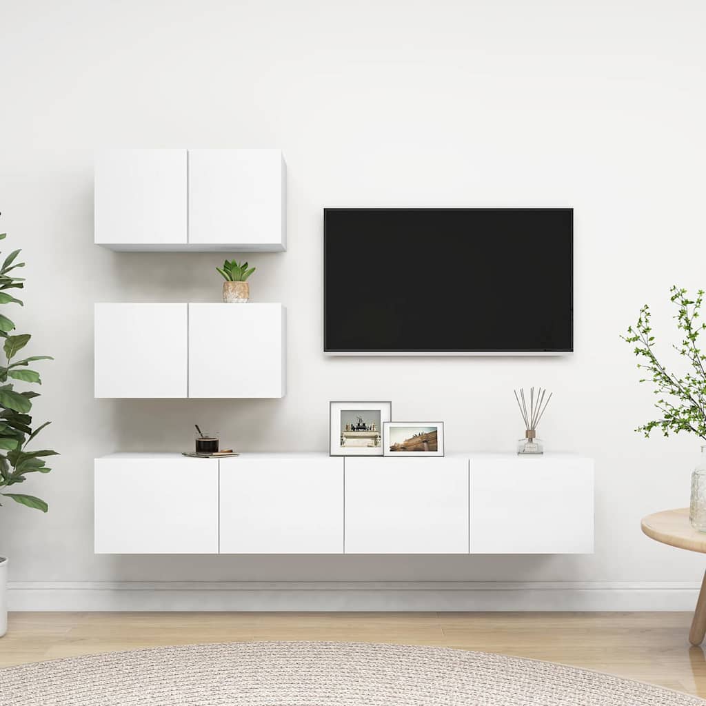 4 Piece TV Cabinet Set White Engineered Wood