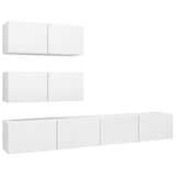 4 Piece TV Cabinet Set White Engineered Wood - Front View