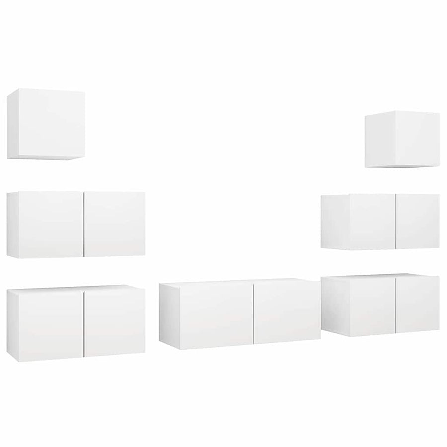 7 Piece TV Cabinet Set White Engineered Wood