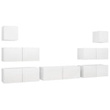 7 Piece TV Cabinet Set White Engineered Wood - Front View