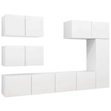 6 Piece TV Cabinet Set White Engineered Wood - Front View