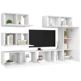 6 Piece TV Cabinet Set White Engineered Wood