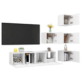 6 Piece TV Cabinet Set White Engineered Wood - 45-Degree Angle