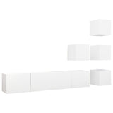 6 Piece TV Cabinet Set White Engineered Wood