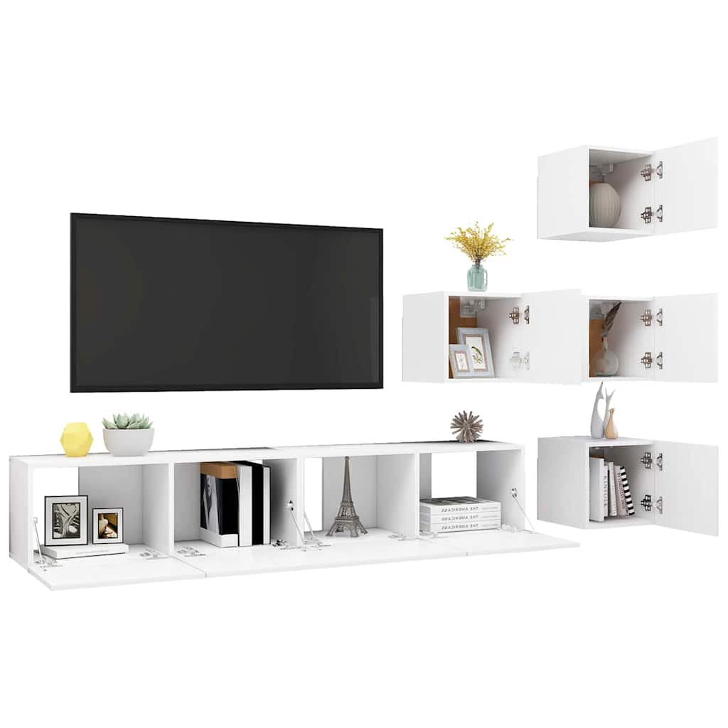 6 Piece TV Cabinet Set White Engineered Wood