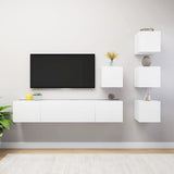 6 Piece TV Cabinet Set White Engineered Wood