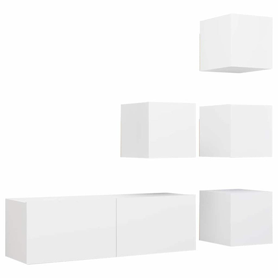 5 Piece TV Cabinet Set White Engineered Wood