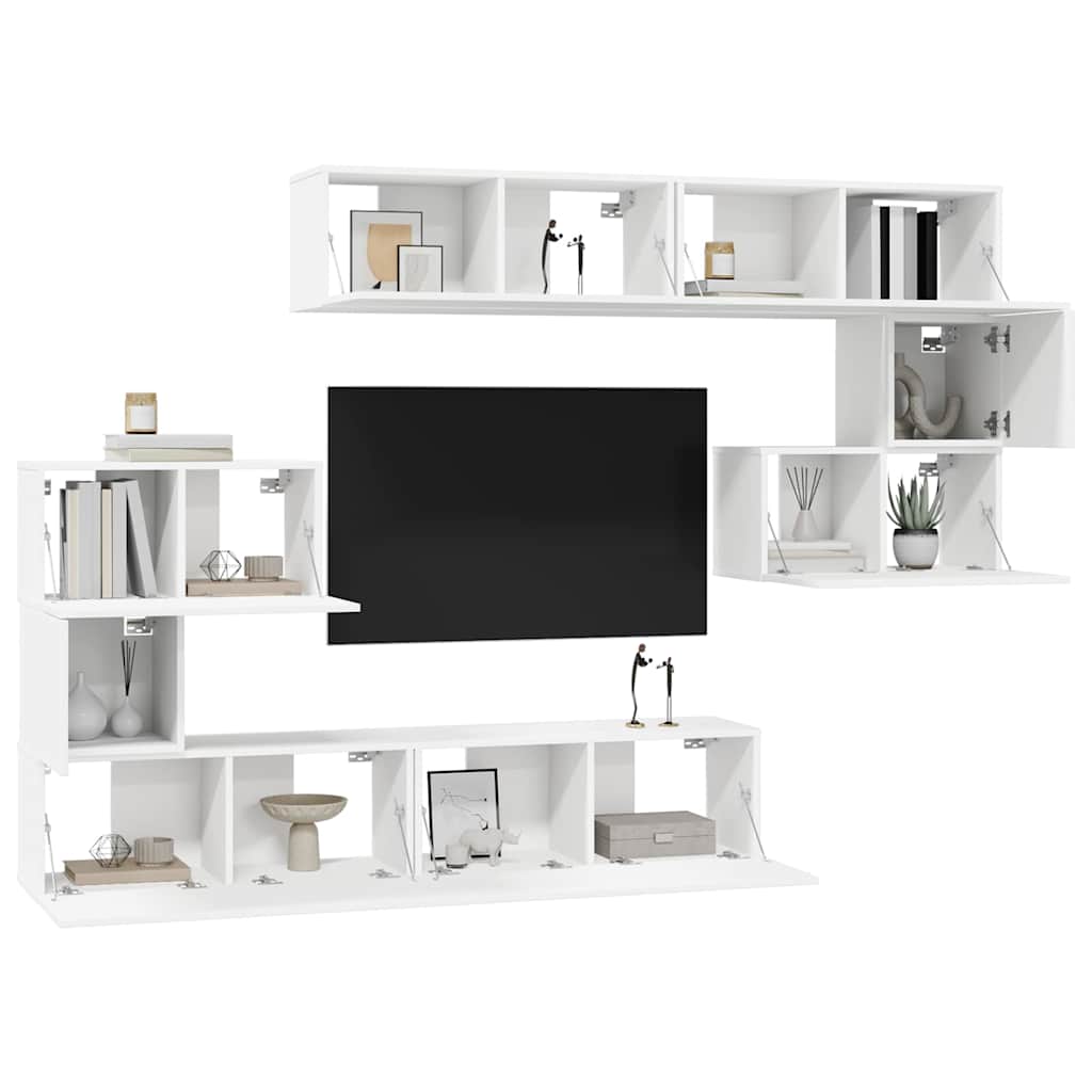 8 Piece TV Cabinet Set White Engineered Wood