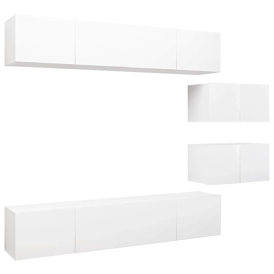 6 Piece TV Cabinet Set White Engineered Wood