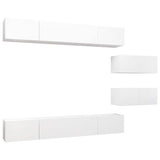 6 Piece TV Cabinet Set White Engineered Wood