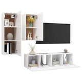 4 Piece TV Cabinet Set White Engineered Wood - Side View