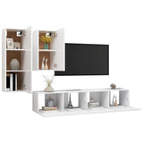 4 Piece TV Cabinet Set White Engineered Wood - Side View