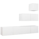 4 Piece TV Cabinet Set White Engineered Wood - Front View