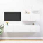 4 Piece TV Cabinet Set White Engineered Wood