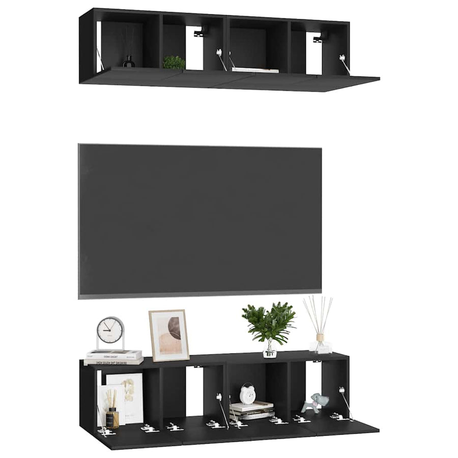 4 Piece TV Cabinet Set Black 60x30x30 cm Engineered Wood