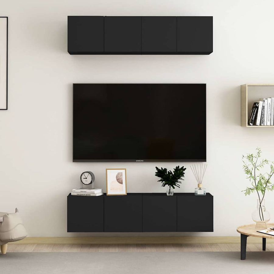 4 Piece TV Cabinet Set Black 60x30x30 cm Engineered Wood