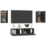 4 Piece TV Cabinet Set Black Engineered Wood