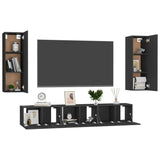 5 Piece TV Cabinet Set Black Engineered Wood